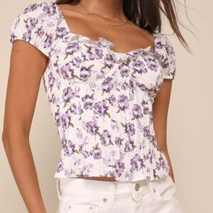 Lulus Magnificent Poise Ivory Floral Ruffled Lace-up Bustier Top White - Size L